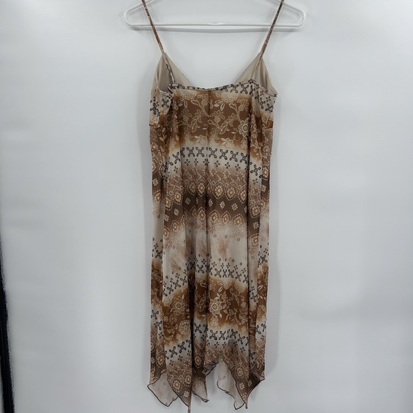 Vintage City Triangles Womens Babydoll Asymmetrical Dress Sz M Tan Forest Fairy - Picture 6 of 8